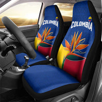 Colombia Heliconia Flower Car Seat Cover with Flag Colors and Blue Cultural Pattern Design - Wonder Print Shop