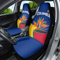 Colombia Heliconia Flower Car Seat Cover with Flag Colors and Blue Cultural Pattern Design - Wonder Print Shop