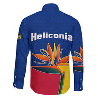 Colombia Heliconia Flower Family Matching Long Sleeve Bodycon Dress and Hawaiian Shirt with Flag Colors and Blue Cultural Pattern Design - Wonder Print Shop