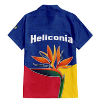 Colombia Heliconia Flower Family Matching Mermaid Dress and Hawaiian Shirt with Flag Colors and Blue Cultural Pattern Design - Wonder Print Shop
