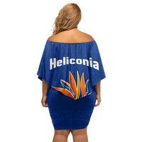 Colombia Heliconia Flower Family Matching Off Shoulder Short Dress and Hawaiian Shirt with Flag Colors and Blue Cultural Pattern Design - Wonder Print Shop