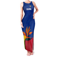 Colombia Heliconia Flower Family Matching Tank Maxi Dress and Hawaiian Shirt with Flag Colors and Blue Cultural Pattern Design - Wonder Print Shop