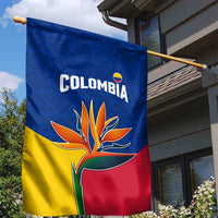 Colombia Heliconia Flower Garden Flag with Flag Colors and Blue Cultural Pattern Design - Wonder Print Shop