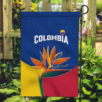Colombia Heliconia Flower Garden Flag with Flag Colors and Blue Cultural Pattern Design - Wonder Print Shop
