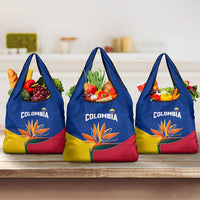 Colombia Heliconia Flower Grocery Bag with Flag Colors and Blue Cultural Pattern Design - Wonder Print Shop