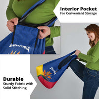 Colombia Heliconia Flower Grocery Bag with Flag Colors and Blue Cultural Pattern Design - Wonder Print Shop