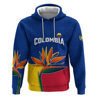Colombia Heliconia Flower Hoodie with Flag Colors and Blue Cultural Pattern Design - Wonder Print Shop