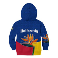 Colombia Heliconia Flower Kid Hoodie with Flag Colors and Blue Cultural Pattern Design - Wonder Print Shop