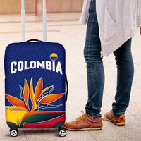 Colombia Heliconia Flower Luggage Cover with Flag Colors and Blue Cultural Pattern Design - Wonder Print Shop