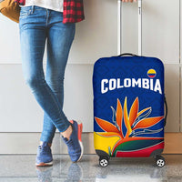 Colombia Heliconia Flower Luggage Cover with Flag Colors and Blue Cultural Pattern Design - Wonder Print Shop