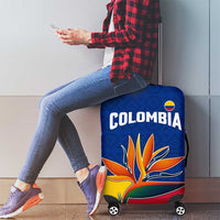 Colombia Heliconia Flower Luggage Cover with Flag Colors and Blue Cultural Pattern Design - Wonder Print Shop