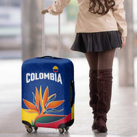 Colombia Heliconia Flower Luggage Cover with Flag Colors and Blue Cultural Pattern Design - Wonder Print Shop