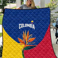 Colombia Heliconia Flower Quilt with Flag Colors and Blue Cultural Pattern Design - Wonder Print Shop