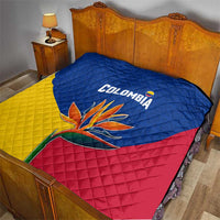 Colombia Heliconia Flower Quilt with Flag Colors and Blue Cultural Pattern Design - Wonder Print Shop