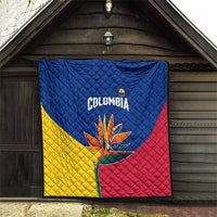 Colombia Heliconia Flower Quilt with Flag Colors and Blue Cultural Pattern Design - Wonder Print Shop