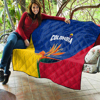 Colombia Heliconia Flower Quilt with Flag Colors and Blue Cultural Pattern Design - Wonder Print Shop