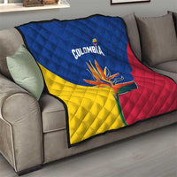 Colombia Heliconia Flower Quilt with Flag Colors and Blue Cultural Pattern Design - Wonder Print Shop