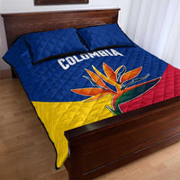 Colombia Heliconia Flower Quilt Bed Set with Flag Colors and Blue Cultural Pattern Design - Wonder Print Shop