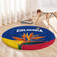 Colombia Heliconia Flower Round Carpet with Flag Colors and Blue Cultural Pattern Design - Wonder Print Shop