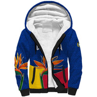 Colombia Heliconia Flower Sherpa Hoodie with Flag Colors and Blue Cultural Pattern Design - Wonder Print Shop