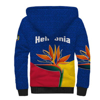 Colombia Heliconia Flower Sherpa Hoodie with Flag Colors and Blue Cultural Pattern Design - Wonder Print Shop