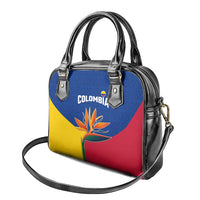 Colombia Heliconia Flower Shoulder Handbag with Flag Colors and Blue Cultural Pattern Design - Wonder Print Shop