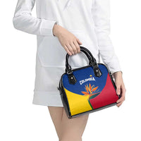 Colombia Heliconia Flower Shoulder Handbag with Flag Colors and Blue Cultural Pattern Design - Wonder Print Shop