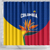 Colombia Heliconia Flower Shower Curtain with Flag Colors and Blue Cultural Pattern Design - Wonder Print Shop
