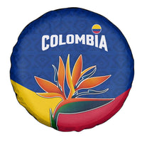 Colombia Heliconia Flower Spare Tire Cover with Flag Colors and Blue Cultural Pattern Design - Wonder Print Shop