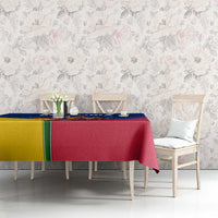 Colombia Heliconia Flower Tablecloth with Flag Colors and Blue Cultural Pattern Design - Wonder Print Shop