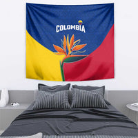Colombia Heliconia Flower Tapestry with Flag Colors and Blue Cultural Pattern Design - Wonder Print Shop