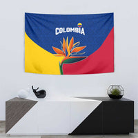 Colombia Heliconia Flower Tapestry with Flag Colors and Blue Cultural Pattern Design - Wonder Print Shop