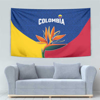 Colombia Heliconia Flower Tapestry with Flag Colors and Blue Cultural Pattern Design - Wonder Print Shop