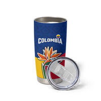 Colombia Heliconia Flower Tumbler Cup with Flag Colors and Blue Cultural Pattern Design - Wonder Print Shop