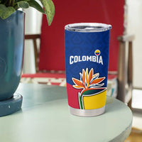 Colombia Heliconia Flower Tumbler Cup with Flag Colors and Blue Cultural Pattern Design - Wonder Print Shop