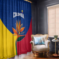 Colombia Heliconia Flower Window Curtain with Flag Colors and Blue Cultural Pattern Design - Wonder Print Shop