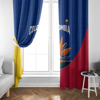 Colombia Heliconia Flower Window Curtain with Flag Colors and Blue Cultural Pattern Design - Wonder Print Shop