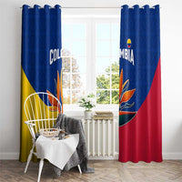 Colombia Heliconia Flower Window Curtain with Flag Colors and Blue Cultural Pattern Design - Wonder Print Shop