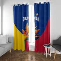 Colombia Heliconia Flower Window Curtain with Flag Colors and Blue Cultural Pattern Design - Wonder Print Shop