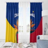 Colombia Heliconia Flower Window Curtain with Flag Colors and Blue Cultural Pattern Design - Wonder Print Shop