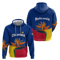 Colombia Heliconia Flower Zip Hoodie with Flag Colors and Blue Cultural Pattern Design - Wonder Print Shop