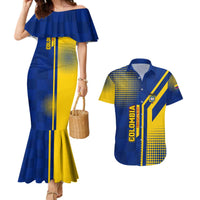 Colombia Flag Colors Couples Matching Mermaid Dress and Hawaiian Shirt with National Crest and Libertad y Orden Motto Design - Wonder Print Shop
