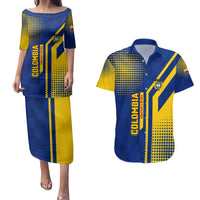 Colombia Flag Colors Couples Matching Puletasi and Hawaiian Shirt with National Crest and Libertad y Orden Motto Design - Wonder Print Shop