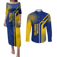 Colombia Flag Colors Couples Matching Puletasi and Long Sleeve Button Shirt with National Crest and Libertad y Orden Motto Design - Wonder Print Shop