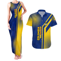 Colombia Flag Colors Couples Matching Tank Maxi Dress and Hawaiian Shirt with National Crest and Libertad y Orden Motto Design - Wonder Print Shop