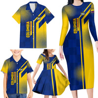 Colombia Flag Colors Family Matching Long Sleeve Bodycon Dress and Hawaiian Shirt with National Crest and Libertad y Orden Motto Design - Wonder Print Shop