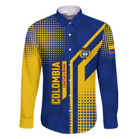 Colombia Flag Colors Family Matching Off The Shoulder Long Sleeve Dress and Hawaiian Shirt with National Crest and Libertad y Orden Motto Design - Wonder Print Shop