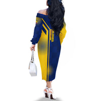 Colombia Flag Colors Family Matching Off The Shoulder Long Sleeve Dress and Hawaiian Shirt with National Crest and Libertad y Orden Motto Design - Wonder Print Shop