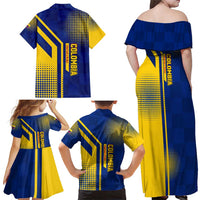 Colombia Flag Colors Family Matching Off Shoulder Maxi Dress and Hawaiian Shirt with National Crest and Libertad y Orden Motto Design - Wonder Print Shop