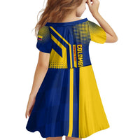 Colombia Flag Colors Family Matching Off Shoulder Short Dress and Hawaiian Shirt with National Crest and Libertad y Orden Motto Design - Wonder Print Shop